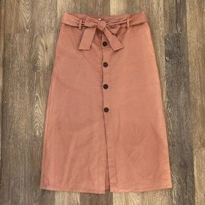 Listicle Pink Button-Up Midi Skirt with Bow - Size Medium